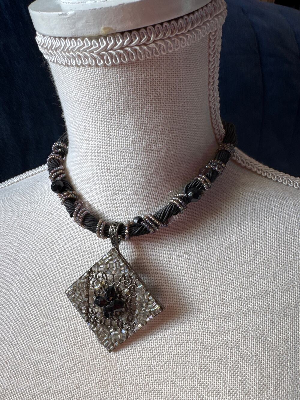 Vintage Kissaka Big Pendant Black Cord Necklace